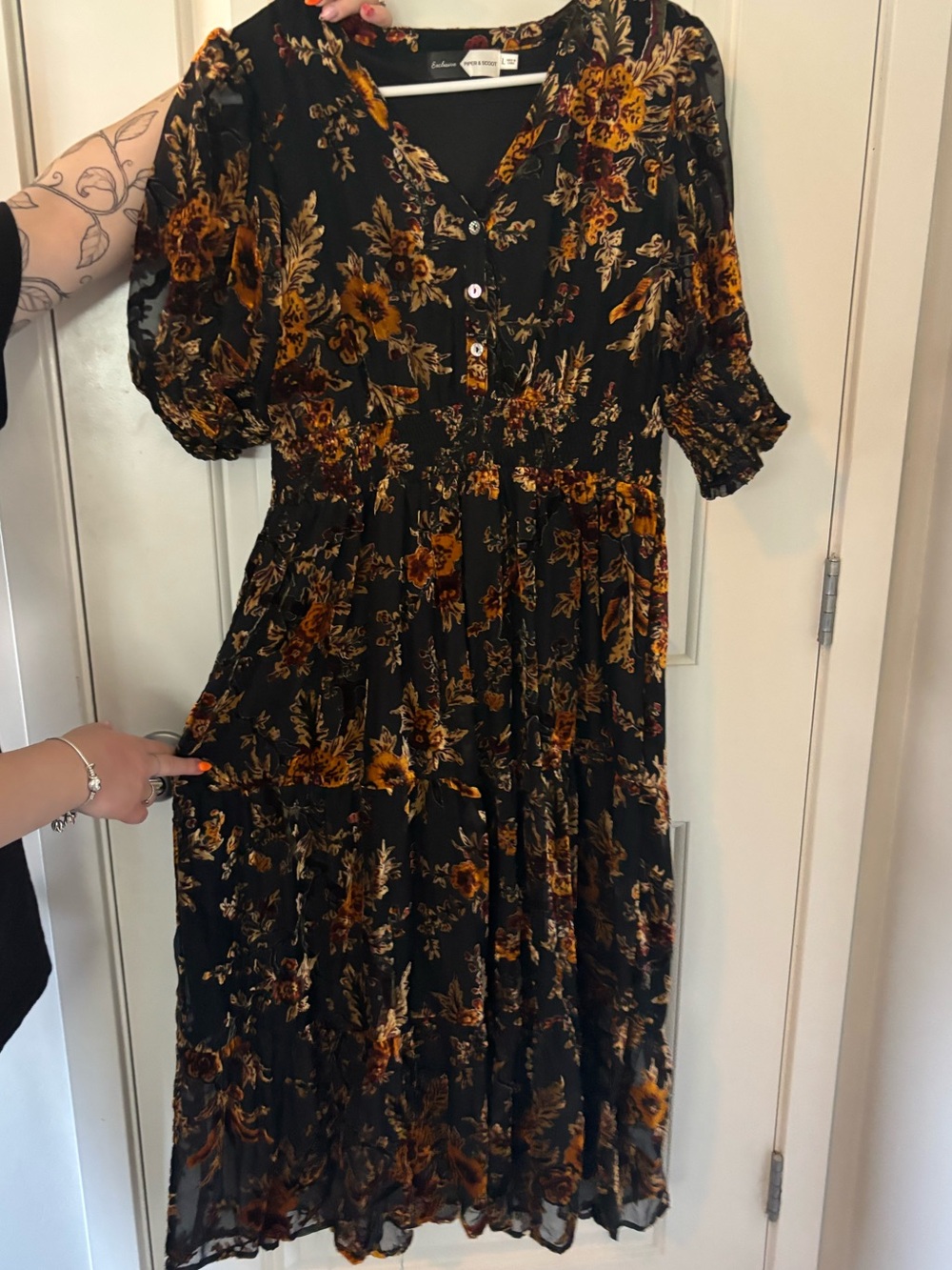 Piper and scoot- burnt out velvet floral dress
